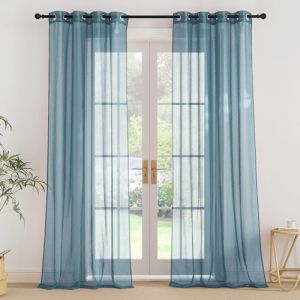 PONY DANCE Rideaux Voilage Salon - Voilage Bleu Brume Décoration Maison Chambre Fenêtre Intérieur Moderne Transparent à Oeillets, Largeur 140 x Hauteur 260cm, Lot de 2 (RYB HOME EU, neuf)