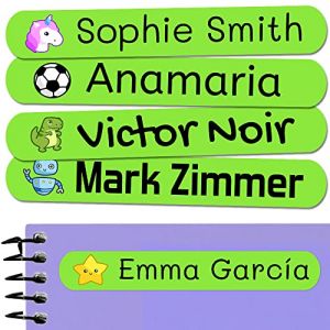 50 Étiquettes prénom personnalisées pour enfants. Autocollants pour marquer école, crèche, livres, jouets, tupperware. Étiquettes imperméables 6x1 cm (Haberdashery Online, neuf)