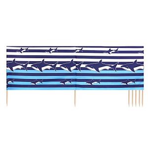 Ladeheid Paravent de Plage avec Poteau en Bois Accessoire Pratique de Plage LAEX001 (Rayures/Requins, 4 m) (Hisert, neuf)