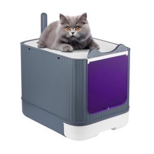 OHMG Bac à Litière Fermé pour Grand Chat,Maison de Toilette avec Couvercle,Plateau Amovible,Litiere Chat Autonettoyante,Capacité de Charge 15 kg,Anti-fuites,Filtre et Pelle à litière (jusiZL, neuf)