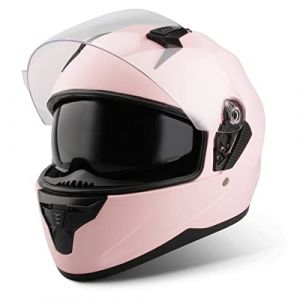 VINZ Kennet Casque intégral avec visière Solaire | Casque de Moto intégral homologué ECE 22.06 | Casque Full-Face pour Moto et Scooter | pour Femmes et Hommes | Tailles XS-XXL - Rose Mat (Diverzus, neuf)