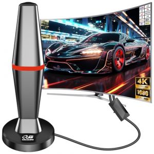 Antenne TV Intérieure Puissante TNT HD,450KM Longue Portée et Antenne TV avec Amplicateur de Signal Amélioré,pour 1080P 4K Chaînes,3m de Câble Coaxial & avec Base Magnétique (QG Hardware, neuf)