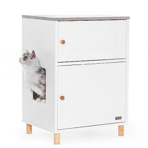 Petsfit Maison de Toilettes pour Chat, Meuble Litiere Toilette Chat, Armoire à litière cachée en Bois avec Armoire de Rangement et entrée, Maison de Chat Moderne pour Chats Chiens,Blanc (Petsfit-UK, neuf)