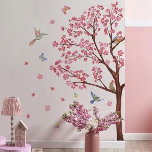 Runtoo Stickers Muraux Fleur de Cerisier Autocollant Mural Branche Arbre Rosa Deco Stickers Salon Chambre Enfants Bébé Décoration (Decalplanet-EU, neuf)