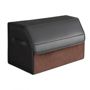 Organiseur de coffre - Sac de coffre avec couvercle, coffre de voiture étanche, boîte de rangement pour coffre de voiture, partition amovible, poignée portable, matériau en cuir, pour tous les types (XXWX, neuf)