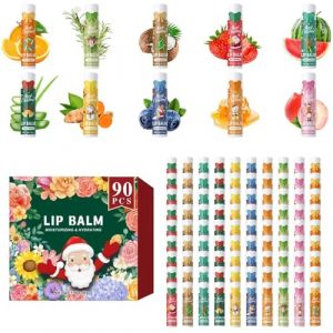 90PCS Baumes Lèvres Noël Aux 10 Parfums, Baume Hydratant Longue Durée Pour Lèvre Sèches Gercées, Soin Lèvres, Idéal Pour Fêtes (GuoHuiLaoBaoYongPin, neuf)