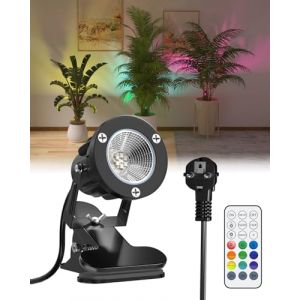 TobeBright 6W RGB LED Spot &agrave; Pince avec T&eacute;l&eacute;commande, 15 Lumi&egrave;res RGB + Blanc Chaud 3000K, IP65 R&eacute;sistant &agrave; l'Eau pour Int&eacute;rieur et Ext&eacute;rieur, Lampe &agrave; Pince avec 1,78m C&acirc;ble et Fiche (Tobe-Bright, neuf)