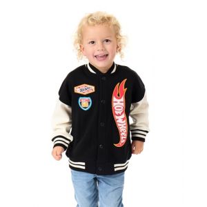 Hot Wheels Blouson Bombers Garçon | Blouson Université Imprimé Graphique Logo Flamme en Noir pour Enfants | Blouson Enfant Imprimé Voiture de Course Turbo avec Fermeture Éclair (Vanilla Underground, neuf)