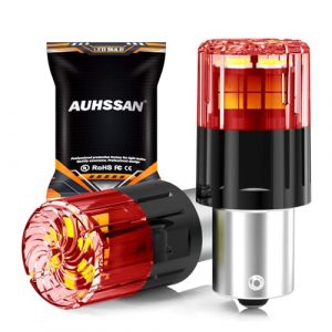 Ampoule LED P21W 1156 BA15S, Rouge Super Brillant 6.5W 12V-24V Non-Polarité 2835 18SMD pour la Lumières de Voiture Feu de Recul, Feu de Freinage, Feux Arrière, Lumières de Brouillard Arrière(2Pièces) (AUHSSAN, neuf)