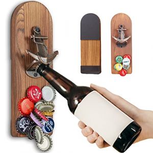 Magn&eacute;tique Ouvre Bouteille en Bois, Decapsuleur Mural Biere Vintage, Original, avec Cap Catcher, Accessoire Bar Exterieur, Cadeau Homme pour Papa, Amie et Coll&egrave;gue (Style 2) (LUCYLANKER, neuf)