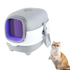 Bac à Litière pour Chat, Désinfection UV Bac à Litière Pliable pour Chaton avec Couvercle, Structure en dôme bac à Litière Fermé pour Chat, WC pour Chats avec Pelle (Gris) (qhtxzyh, neuf)