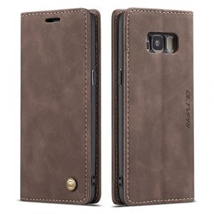 QLTYPRI Etui Coque pour Samsung Galaxy S8 Plus, Portefeuille Fentes Cartes Housse Antichoc Cuir PU Vintage Portefeuille Etui Compatible avec Samsung Galaxy S8 Plus - Caf&eacute; (zhihen, neuf)