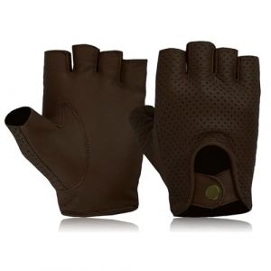 COLOURLINX Gants en cuir sans doigts pour homme, demi-doigts, conduite, cyclisme, v&eacute;lo, gym, fauteuil roulant, moto, gants de motard d'&eacute;t&eacute; en cuir d'agneau v&eacute;ritable souple (marron fonc&eacute;, M) (ColourLinx, neuf)