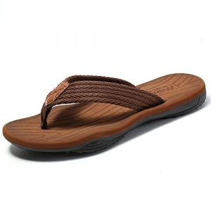 MGGMOKAY Tongs Homme Sandales de Sports Soutien de Voûte Plantaire Flip Flop été Plage Piscine Antidérapant,Marron,47 (MGGM collection EU, neuf)
