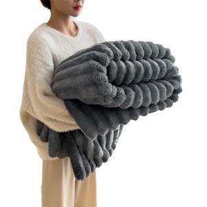 Baketron Couverture Fausse Fourrure de Lapin，Couverture Polaire Moelleuse en Flanelle，Chaude Double Face Doux pour Domicile，comme jet&eacute; de canap&eacute; ou Couverture de（Gris fonc&eacute;，180x200cm） (fengheyuefei, neuf)