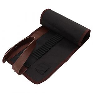 DOITEM Trousse &agrave; Crayons en Toile avec 72 Trous et 48 Trous pour Artiste, &eacute;cole, Bureau, Noir/Marron, 20 x 55 cm, Trousse &agrave; Crayons (MicButty, neuf)