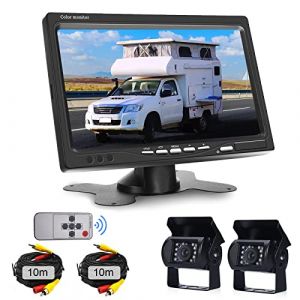 Camera de Recul Voiture 2 Cam&eacute;ras, Ecran Cam&eacute;ra de Recul, 12 V-24 V Cam&eacute;ra De Recul 7 Pouces pour Voiture IP68 &Eacute;tanche De Vision Nocturne LCD Kit Camera pour Camping-Car, Bus, Remorque, Camion (Hodozzy Direct, neuf)