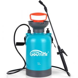 Goutime Pulvérisateur à pompe pour nettoyage de terrasse, pulvérisateur de mousse, pulvérisateur de jardin, pulvérisateur de protection des plantes, capacité de 5 l, avec tuyau, sangle de transport et (Goutime Euro, neuf)
