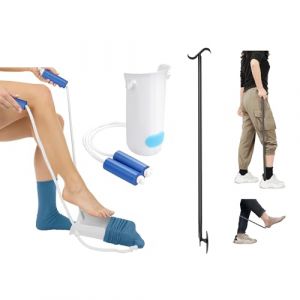 Kekoy Kit d'enfile-chaussettes, enfile chaussettes : 2 accessoires pour enfiler/enlever chaussettes (hommes/femmes), plus faciles que l'enfile &agrave; 3 doigts, poign&eacute;es en mousse handicap&eacute;s, (bleu) (Kekoy Store, neuf)