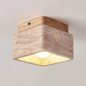 DLGLOLIN Plafonnier en Travertin Jaune Naturel Carr&eacute; Bois Lampe de Plafond Vintage Luminaire au Plafond pour Chambre Salon Cuisine Couloir (DLGLOLIN, neuf)