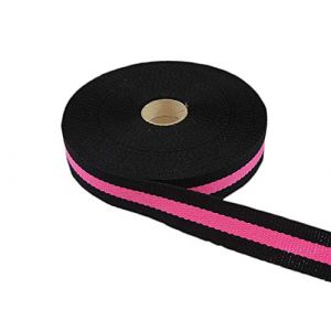 Ruban SANGLE Tressé - Unie ou Bicolore (23 mm / 30 mm / 40 mm) AU MÈTRE (bicolore noir/fuchsia, 30 mm) (ILC MERCERIE PARADIS, neuf)