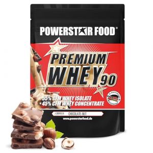 Powerstar PREMIUM WHEY 90 Poudre de Prot&eacute;ine 850 g | 80,6% Prot&eacute;ine | Whey Protein Powder | Produit en Allemagne | 55% Isolat de Whey CFM & 45% Concentrat CFM | Riche en EAA & BCAA | Chocolate-Nut (POWERSTAR FOOD, neuf)