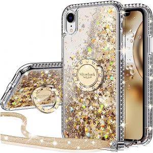 Miss Arts Coque pour iPhone XR, Fille Silicone Paillette Strass Bling Glitter de Luxe avec Support, Liquide Gel Bumper Housse Etui de Protection pour Apple iPhone XR - Or (Miss Arts -FR, neuf)