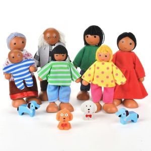 Ensemble Famille Poupée Aolso avec 7 Pièces, Maison Poupee en Bois avec Meubles de Salon Miniature, Jouet Enfant Set de Famille avec 4 Chiens, Figurines pour Maison de Poupée (YIJIABAI, neuf)