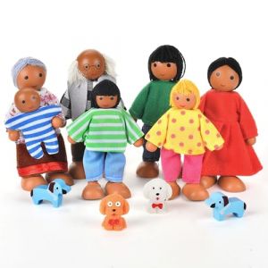 Aolso Famille de Poupée avec en Bois, 7 Pièces Ensemble Famille Poupées avec 4 Chiens, Maison Poupee en Bois Meubles de Salon Miniature Jouet Enfant Set de Famille Figurines pour Maison de Poupée (YIJIABAI, neuf)