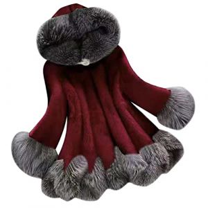 L9WEI Manteau en fourrure pour femme - Manteau d'hiver chaud en fausse fourrure duveteuse - Manteau d'hiver douillet pour femme - Avec capuche, rouge, L (HFGFIVG, neuf)