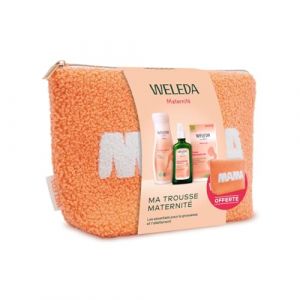 WELEDA - Trousse Maternité Grossesse & Allaitement - Huile de Massage Vergetures 100ml + Gel Jambes Légères 200ml + Tisane Allaitement Bio 20 sachets - Trousse en coton recyclé offerte (EasyPara, neuf)