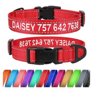 TagME Collier D'identification pour Chien, Broderie Personnalisée avec Nom et Numéro de Téléphone, col Réfléchissant en Nylon pour Chien surdimensionné,Rouge (TagMe, neuf)