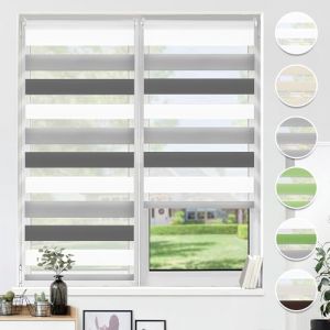 HOMEDEMO Store Enrouleur Jour Nuit sans Perçage, Double Tissu avec Clips, Rideau Occultant pour Fenêtre & Porte, 70 x 110 cm (Largeur du Tissu 66 cm), Blanc-Gris-Anthracite (Diagor, neuf)