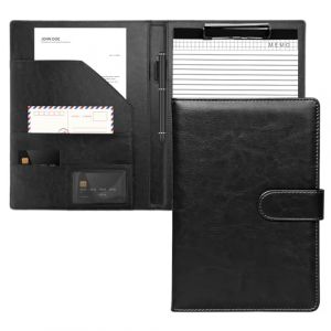 Porte-bloc A4 - Porte-bloc A4 - En cuir synth&eacute;tique - Noir - Avec porte-bloc et bloc-notes A4 - Avec compartiments pour documents et stylos - &Eacute;tanche (kaitianhongdianzi, neuf)