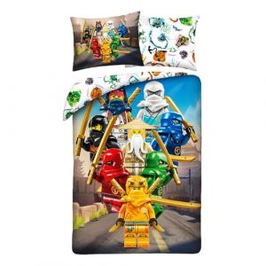 Halantex Parure de Lit Lego Ninjago Team &ndash; Housse de Couette R&eacute;versible 140x200 cm + Taie d'oreiller &ndash; 100% Coton (LesAccessoires, neuf)