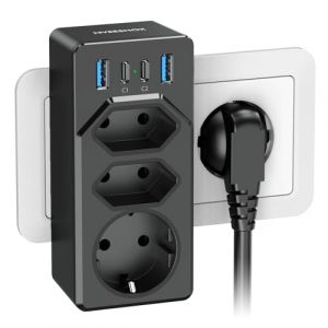 NVEESHOX Multiprise Murale 7-en-1 (4000W/16A) avec 4 Ports USB, Prise Multiple 2 Prises Euro + 1 Schuko, Charge Rapide USB-C PD 20W, Bloc Multiprise USB pour Salon, Chambre et Cuisine (MicShion, neuf)