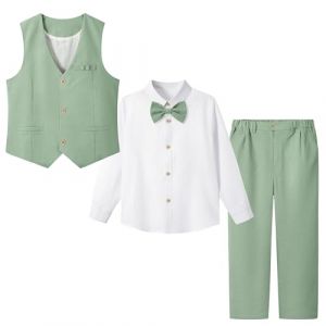 LOLANTA 4 Pi&egrave;ces Costume Gar&ccedil;on Mariage, Lin Gilet Pantalon Vetement C&eacute;r&eacute;monie Enfant, Tenue en Bapt&ecirc;me, F&ecirc;te d'anniversaire, Vert, 11-12 Ans, 160 (LOLANTA, neuf)
