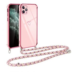 Vauki Coque pour iPhone 11 Pro avec Cordon de Collier, Galvanis&eacute; Etui Housse avec Motif Coeur d'amour, Antichoc Anti-Rayures Case avec Bandouli&egrave;re pour iPhone 11 Pro 5.8", Rose (HARMONIQUE WAY, neuf)