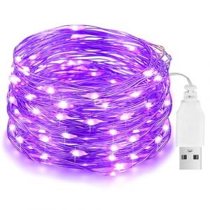 Flaspar Chaîne lumineuse LED Halloween, chaîne lumineuse de fil de cuivre 10M 100LED, alimentée par USB, IP65 imperméable pour bricolage, mariage, fête, chambre à coucher, terrasse, Noël (violet) (TuoF, neuf)