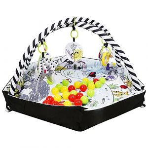 XUANYU Tapis d'&eacute;veil B&eacute;b&eacute; avec Piscine &agrave; Balles, Tapis Eveil Evolutif, pour Gar&ccedil;ons et Filles, Arches de Jeu et Jouets (Blanc-noir B) (XUASHW, neuf)