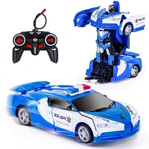 Kazzley Voiture Télécommandée Police Transformable Jouets pour Enfants, Voiture Radiocommandée Robot Course rc Cars Toy Cadeau Garcon 4 5 6 7 8 9 10+ Ans Bleu (Kazzley, neuf)