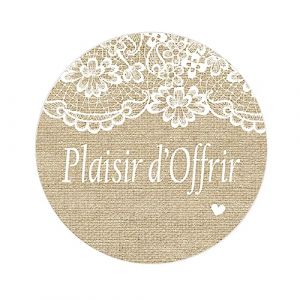 100 STICKERS Autocollants cadeaux Plaisir d'Offrir TOILE DE JUTE ET DENTELLE EFFET Mariage étiquettes 40MM ROND Joints d'enveloppe faveurs de Mariage/Scrapbooking/cartes/dragees -UNI 712 (FashionMall, neuf)