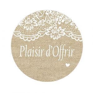 100 STICKERS Autocollants cadeaux Plaisir d'Offrir TOILE DE JUTE ET DENTELLE EFFET Mariage étiquettes 40MM ROND Joints d'enveloppe faveurs de Mariage/Scrapbooking/cartes/dragees -UNI 712 (FashionMall, neuf)