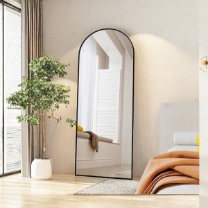 Evaolph Miroir Pleine Longueur arqué, 165 x 60 cm, Grand Miroir de Sol Pleine Longueur, Miroir sur Pied bombé, Grand Miroir sur Pied avec Support, Miroir de Sol bombé, Suspendu (Noir, 165x60cm) (UnboxGermany, neuf)