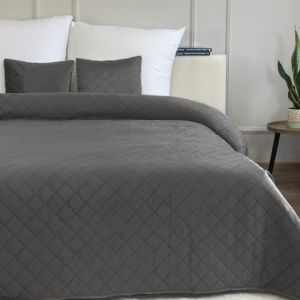 Euromat Couvre-Lit Quilt Matelass&eacute; avec 2 taies d'oreiller 40x40 cm- (Gris Fonc&eacute; Graphite- Velours Amarante, 180x220 cm) (euromat, neuf)
