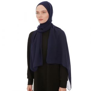 Hijab En Mousseline Pour Femme - Hijab Femme Musulmane Voile Bleu Marin - &Eacute;charpe L&eacute;g&egrave;re Pour Dames - Foulards Islamiques Modernes En Mousseline Pour Dames - Ch&acirc;le Pour Robe De Pri&egrave;re (Bleu Marin) (ShawlFactory, neuf)