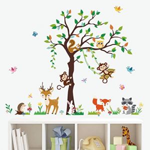 decalmile Stickers Muraux Animaux Forêt Arbre Autocollant Mural Singe Cerf Renard Décoration Murale Chambre Enfants Bébé Pépinière (DecalMile Direct, neuf)