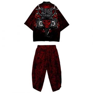 DOSLAVIDA Ensemble de veste kimono japonaise pour hommes, veste &eacute;l&eacute;gante ouverte sur le devant avec short, cardigan imprim&eacute; de style chinois, 3X-Large (jinzhongweixishangm, neuf)