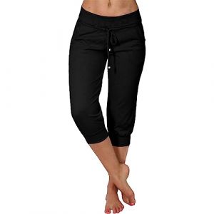 Pantalon Sport Femme Décontracté Femme Grande Taille 3/4 Long Capri Pantalon Respirant avec Poches Elastique Sarouel D'été Cargo Léger Capri De Survêtement 3/4 Pantacourt Femme (Anglekie, neuf)