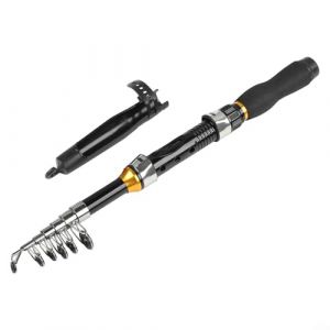 Mini canne &agrave; p&ecirc;che t&eacute;lescopique en fibre de carbone l&eacute;g&egrave;re et compacte avec bobine en aluminium pour p&ecirc;che en mer (1,5 m, noir) (dedicatestore, neuf)